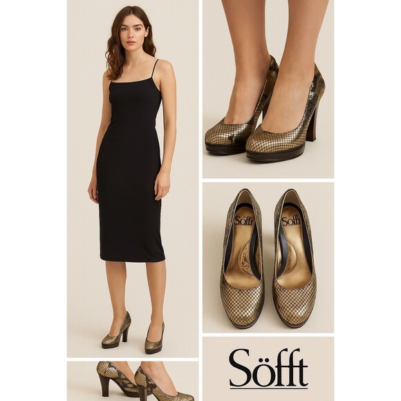 "Söfft Women's Metallic Snakeskin Print Leather Platform Heels Pumps Size 8M... - Picture 1 of 16